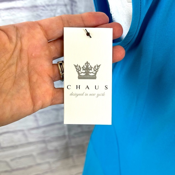 Chaus New York‎ Zip Shoulder Capri Blue Tunic Tank Top – Size M NWT - Picture 4 of 10